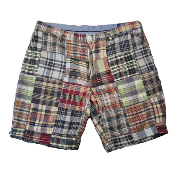 Vtg Polo Ralph Lauren Classic Short Men 36 Patchwork Madras Plaid Summer Preppy - Picture 1 of 11
